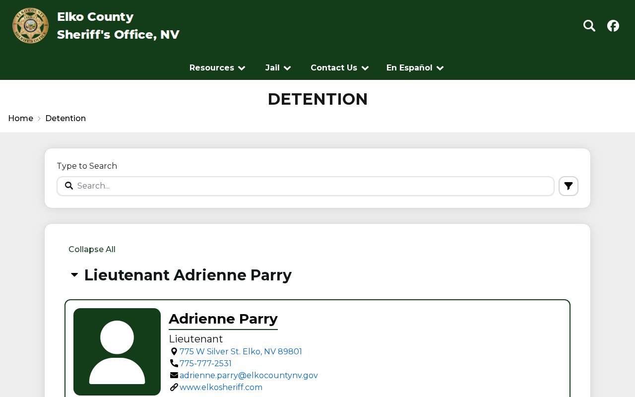 Elko County warrant records, sheriff detention page
