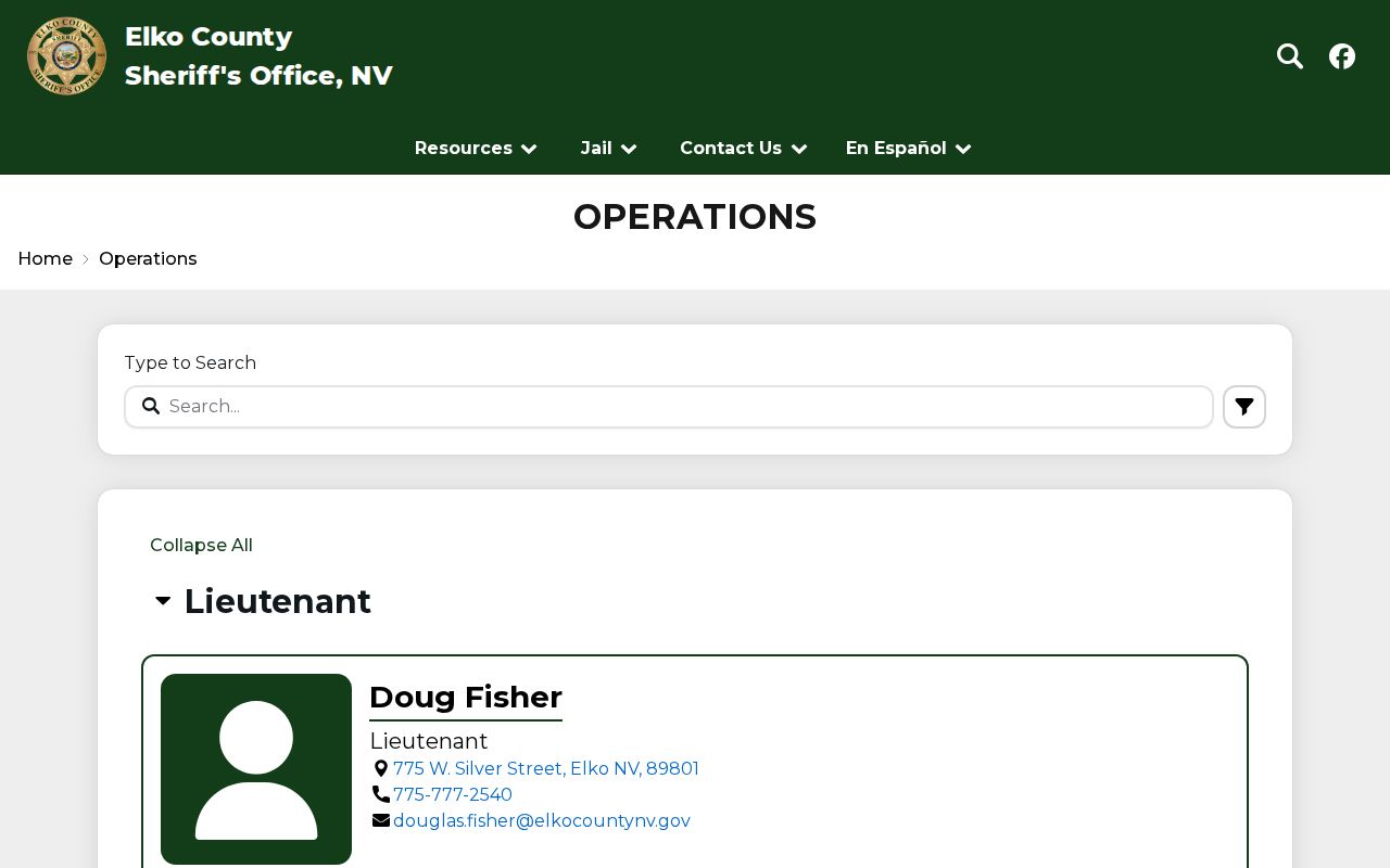 Elko County warrant records, Elko County Sheriff's operations contact page