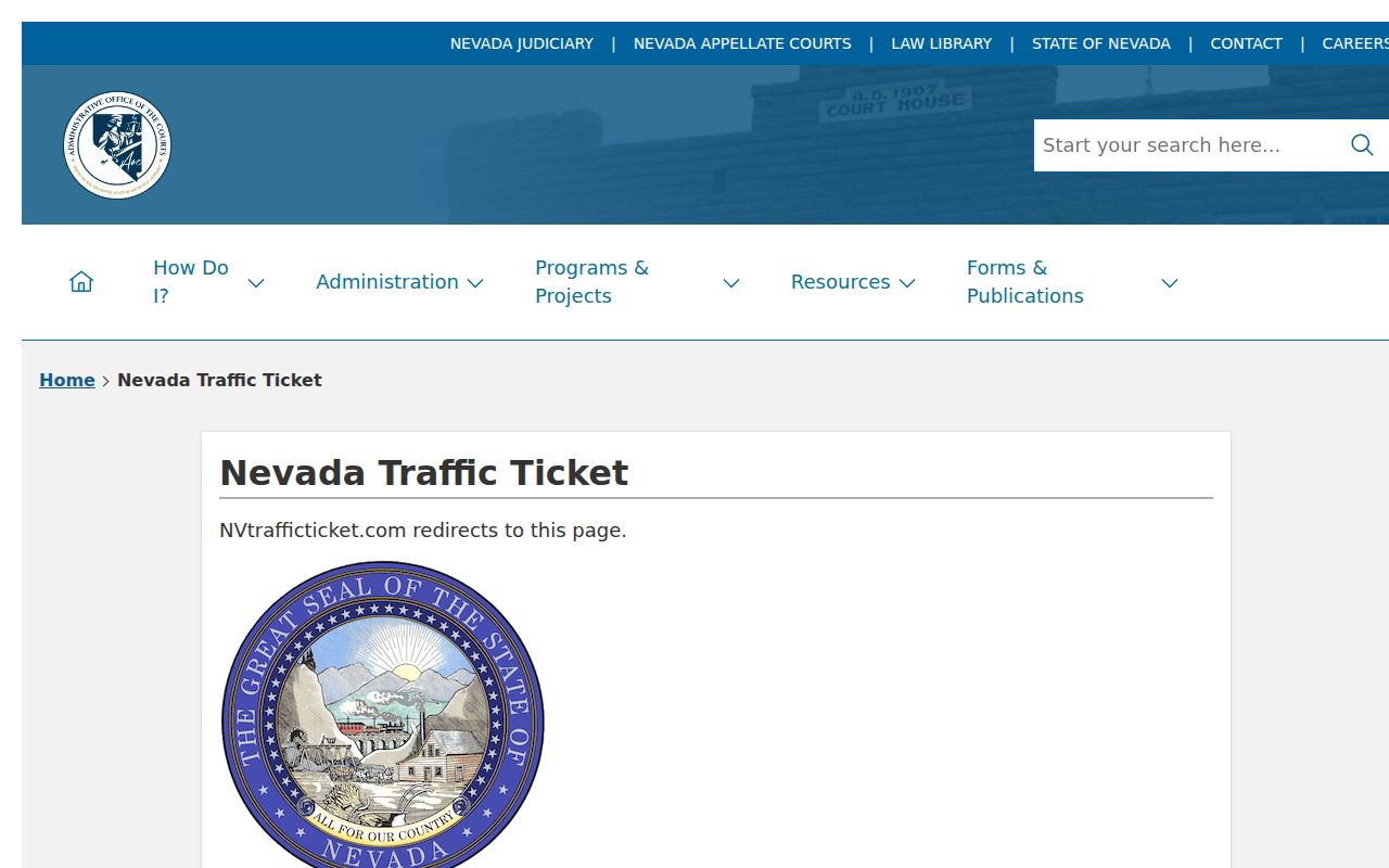 Elko County warrant records, Nevada Judiciary traffic court selector
