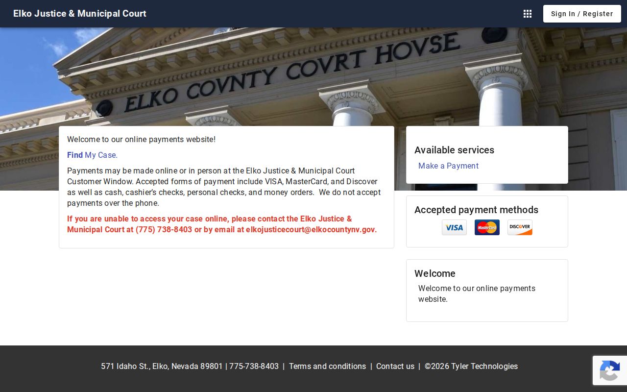Elko County Elko warrant records, Elko court Find My Case payment service