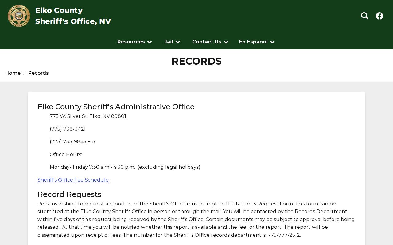 Elko County warrant records, Elko County Sheriff's Records page